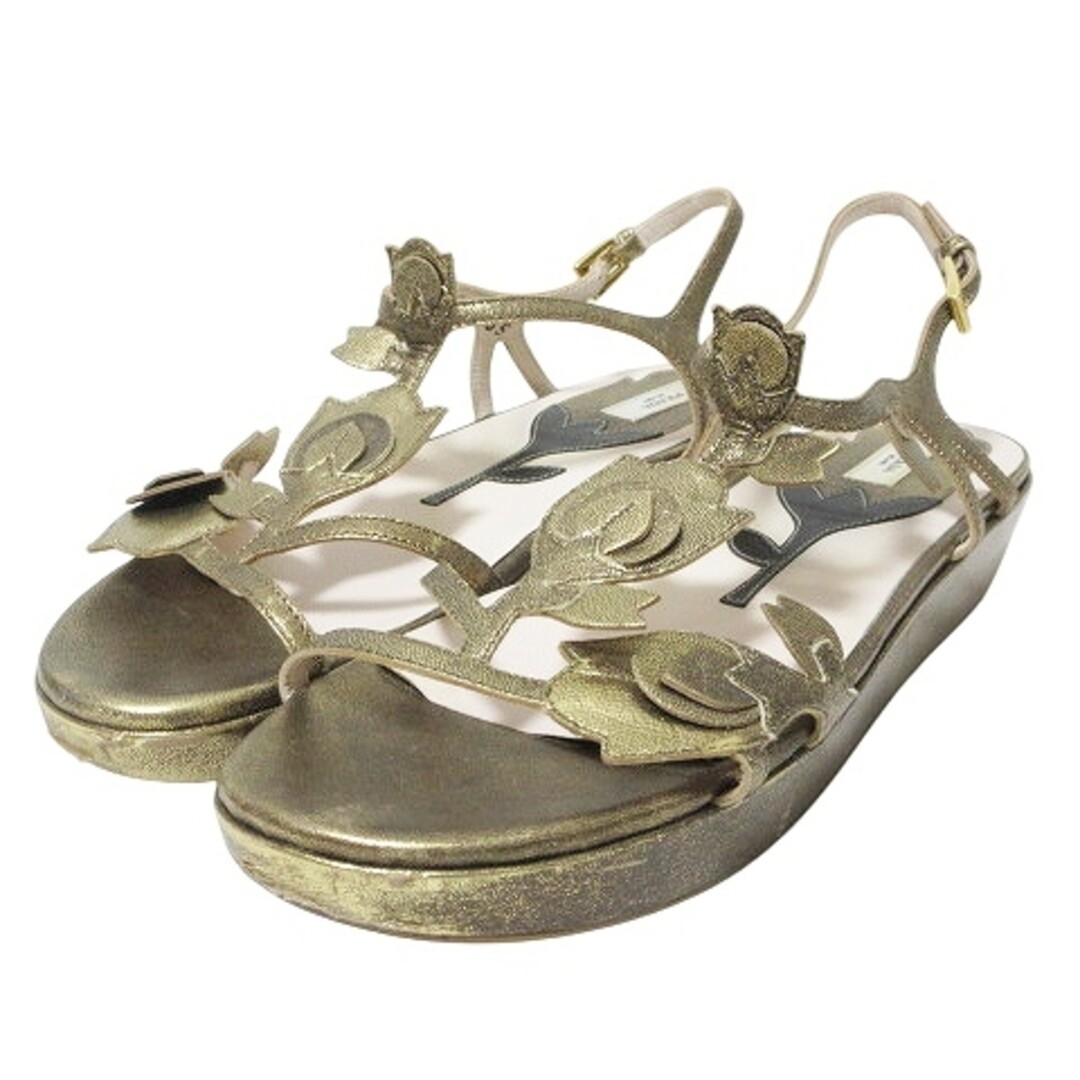 Prada sandals flower motif strap shoes metallic gold 35