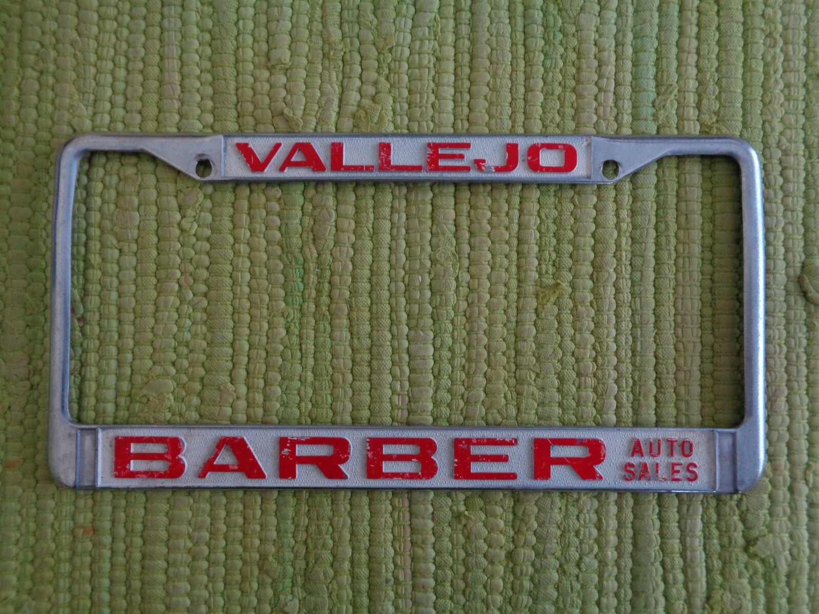 Vintage Barber Auto Sales Dealer LICENSE PLATE FRAME Vallejo California