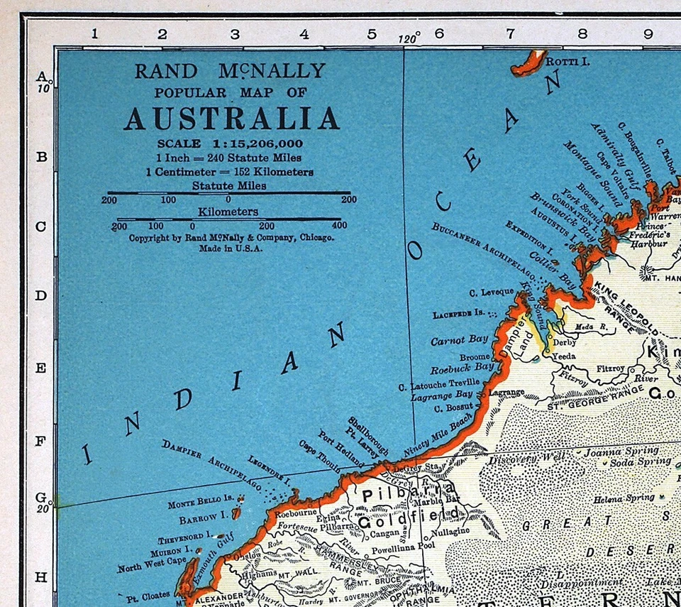 1937 McNally Map Australia Sydney Melbourne Adelaide Brisbane Alice Springs - Image 3 of 4