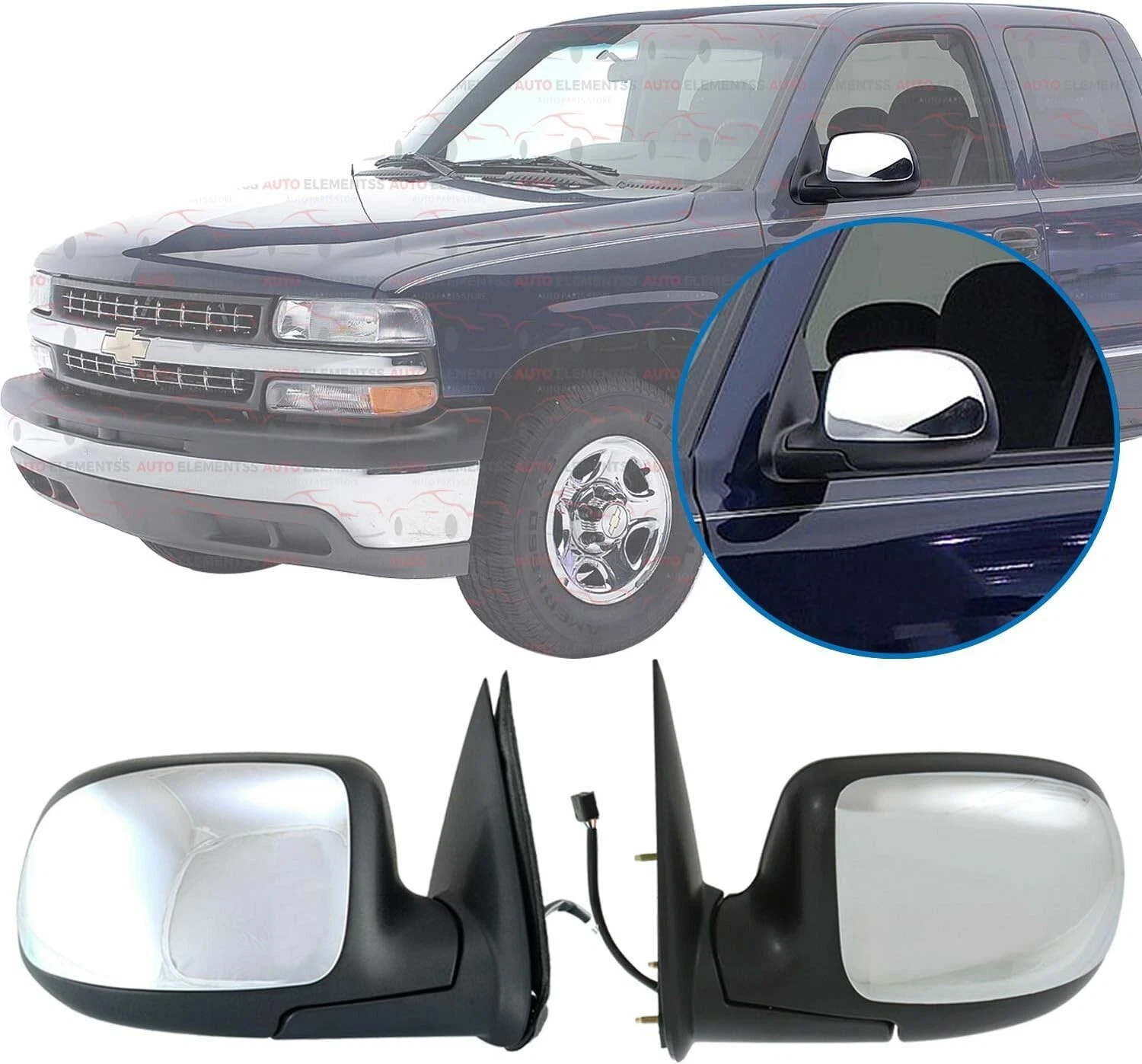 Side View Mirrors Set Chrome For 1999-2002 GMC Sierra Chevrolet Silverado