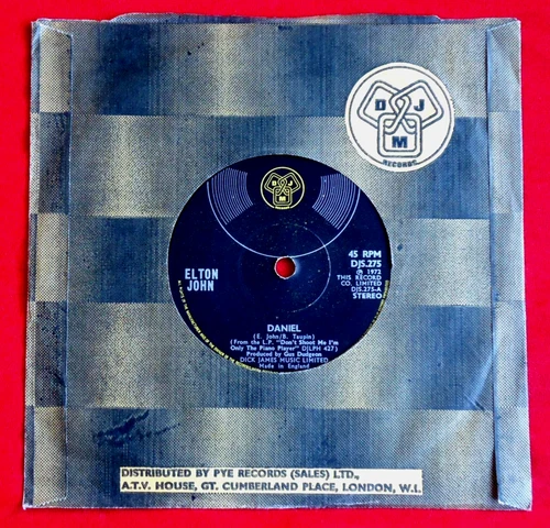 ELTON JOHN - DANIEL - A1/B1 UK 1972 1st PRESS TRANSLUCENT RED 7" VINYL EX/VG
