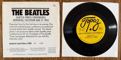 The Beatles Seattle Press Conference Vinyl 7" Single Topaz 1989 T-1353 + photo