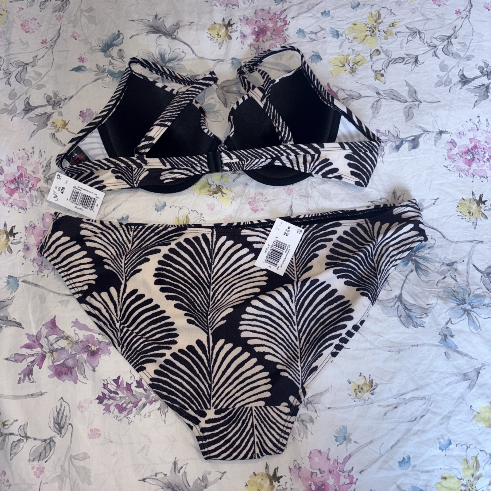 Matalan Matching Bikini Set. Black & Cream Leaf Print. Size 20 / 40B. New w/ Tag image 5