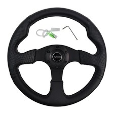 Universal Steering Wheel 350mm Racing14 Flat 6 Bolts Pvc W Buttons Jdm Gaming