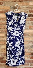 NWT Lauren Ralph Lauren Women's Dress Navy Blue White Hibiscus Sleeveless Size 4