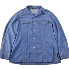 Vintage 1970s Lee Western Style Pearl Snap Button Up Denim Shirt Made in USA Men