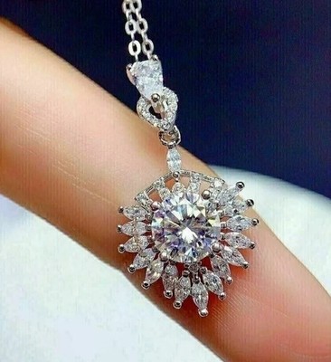 2.00Ct Round Cut Lab Created Diamond Women Flower Pendant 14K White Gold Plated