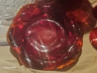 VTG Amberina Fenton Red Swirl trinket candy Dish 8" Heavy Glass textured bottom
