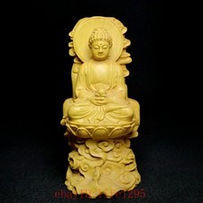 4.1 Inch Chinese Boxwood Hand carved Buddhism Sakyamuni Buddha Statue Collection
