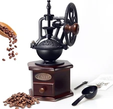Vintage Hand Crank Wheel Manual Cast Iron Coffee Bean Grinder Mill Burr Antique