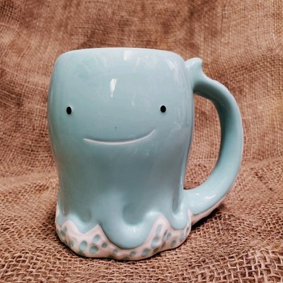 New Blue Octopus Tea Coffee Ceramic Mug  Tentacle Handle Sea Ocean Theme