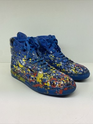 Custom Painted from Aspen Art Gallery BALENCIAGA 382190 Blue High Top Sneakers