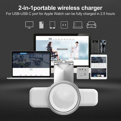 USB & USB-C Dual Interface Wireless Charger For iWatch 2/3/SE/4/5/6/7 Watch r - Photo 7 sur 9