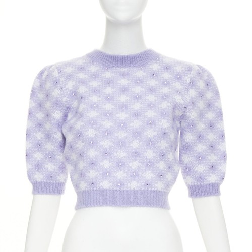 ALESSANDRA RICH purple cream mohair blend crystal embellished pullover IT36 XXS
