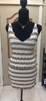 Emory Park 2pc Size Small Tan and White Striped Knit Mini Dress   NWOT