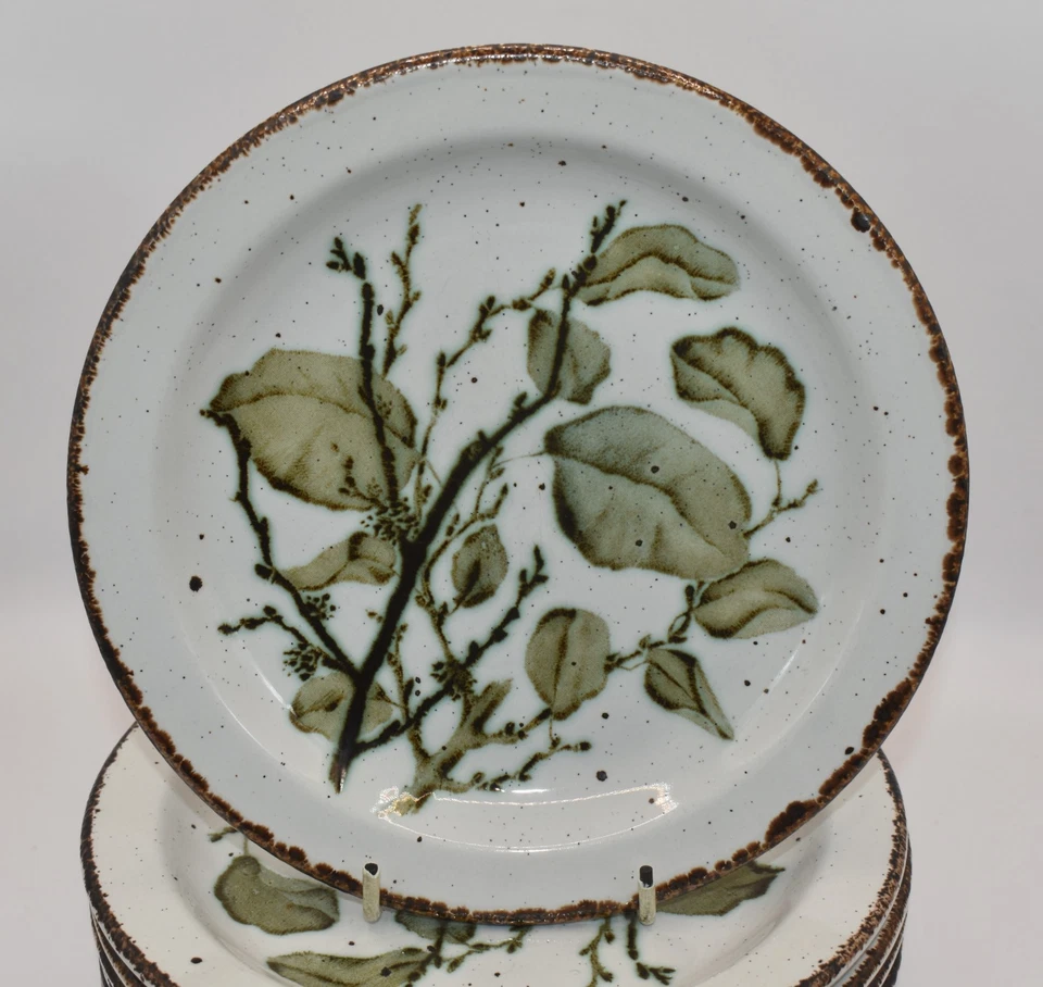 Set of 7 Midwinter Stonehenge Green Leaves Side Plates 18cm Diameter - 1970s - Image 2 of 4