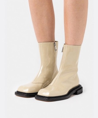 Sportmax by Max Mara Aiello Patent Leather Ankle Boots Ivory Shoes IT 39 US 9 