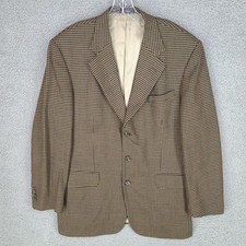 Stafford Blazer Mens 42 Long Houndstooth Lambswool Worsted Brown Black 3 Button
