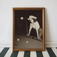 Vintage Cowgirl Pool Hall Poster | Retro Western Billiards Wall Art | Texas Deco