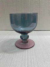 Vintage Iridescent Goblet – Bartlett Collins Periwinkle Blue Thumbprint Glass