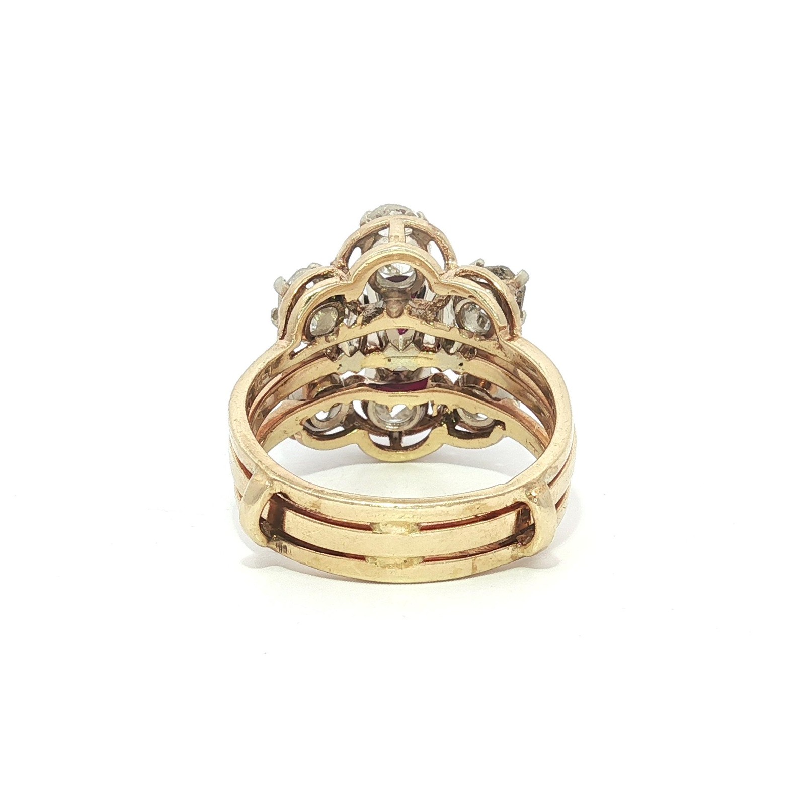 Solid Yellow Gold Round Ruby W/ Large Rose & Old … - image 10