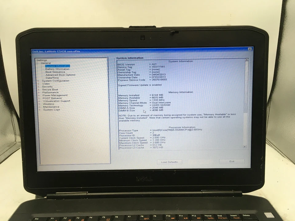 DELL LATITUDE E5430 - BOOTS TO BIOS - INTEL I5 3320M - 6GB RAM - NO OS -READ- BB - Image 2 of 4