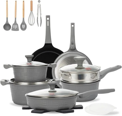 UCCLIFE 22-PCS Pots and Pans Set Non Stick, Induction Cookware Set, Non-toxic 