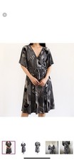 Anthropologie Wrap Dress Black White Abstract Swing Skirt Short Sleeves SZ 6 NEW