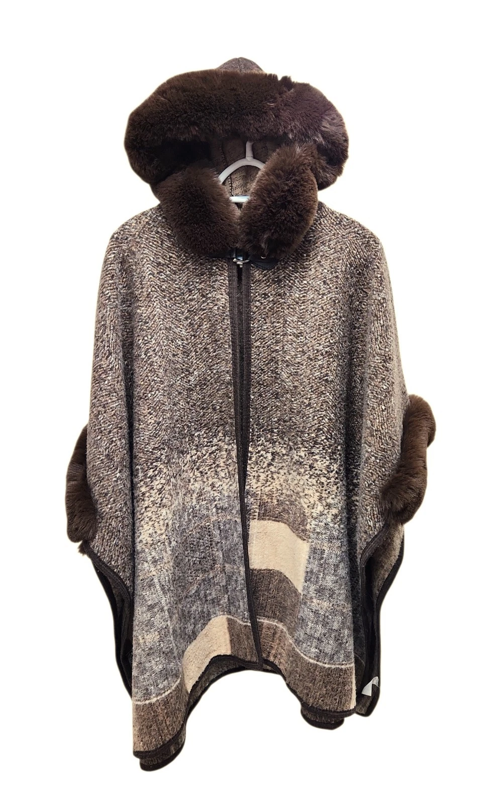Wear to Love Poncho Coat w/ and Faux Fur Trim, Sz XL