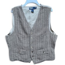 Polo Ralph Lauren Herringbone Wool Linen Silk Vest Waistcoat XL Preppy Academia