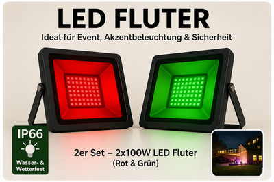 2er Set 100W LED Fluter Rot & Grün   IP66 Farbige Strahler für Sicherheit, Event