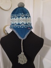 Patagonia Woolly Hat Ear Flap Beanie Blue Youth Hat Tassels Outdoor Cozy Small