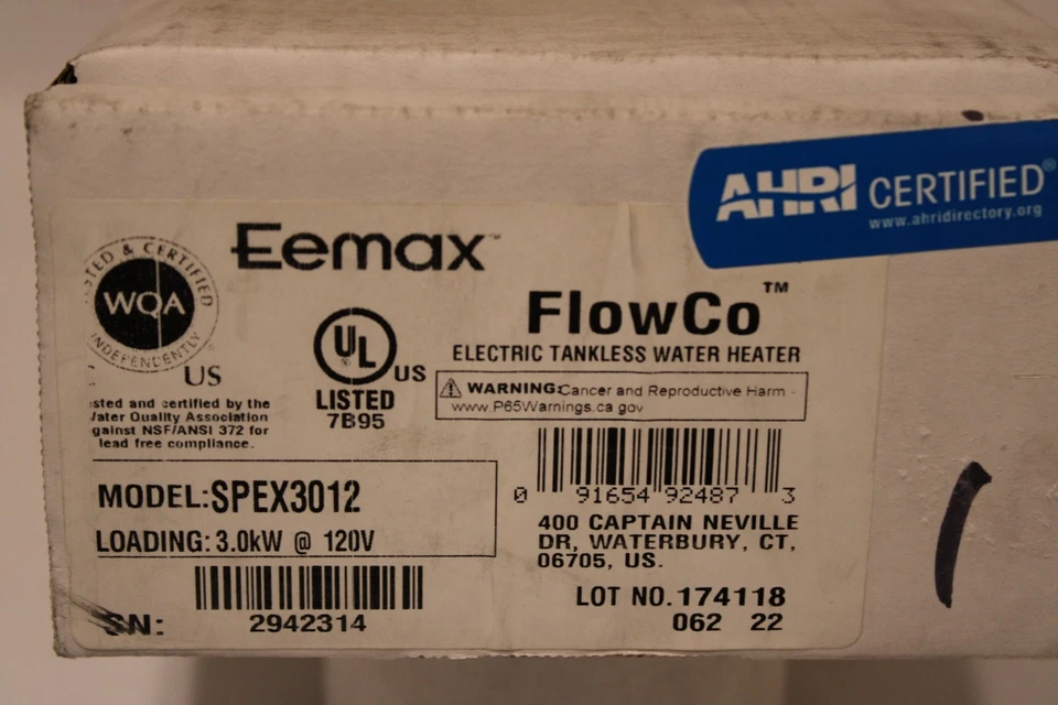 Eemax SPEX3012 - 3,0 кВт @ 120 В переменного тока, 25 ампер электрический безрезервуарный водонагреватель - Изображение 2 из 2