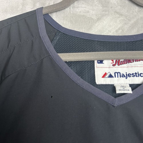 New York Yankees Shirt Men Large Blue Majestic Pullover Windbreaker Short Sleeve - Picture 5 of 15
