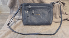 MultiSac Blue Embossed Floral Small Crossbody Bag Zip, Detachable Strap Pockets