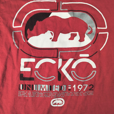 Ecko Unlimited 72 T-Shirt Red Mens Size L Rhino Logo Thread