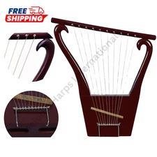 King David 10 String Lyre Harp | Meggido Harp Hancrafted Rosewood with Bag & Key