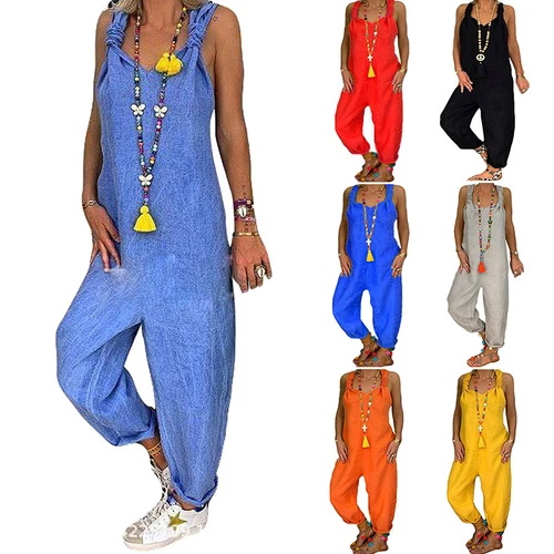S-5XL tuta donna casual ampia moda salopette tuta da gioco pantaloni salopette - Foto 4 di 30