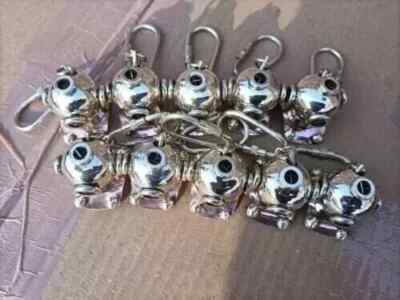 Lot Of 10 Solid Brass Nickle Key Ring Scuba Diving Mini Divers Helmet Key Chain
