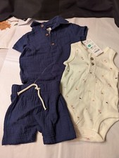 Carter's Baby Boy 3 Months 3 Piece Set Shorts Shirt And Body Suit NWT