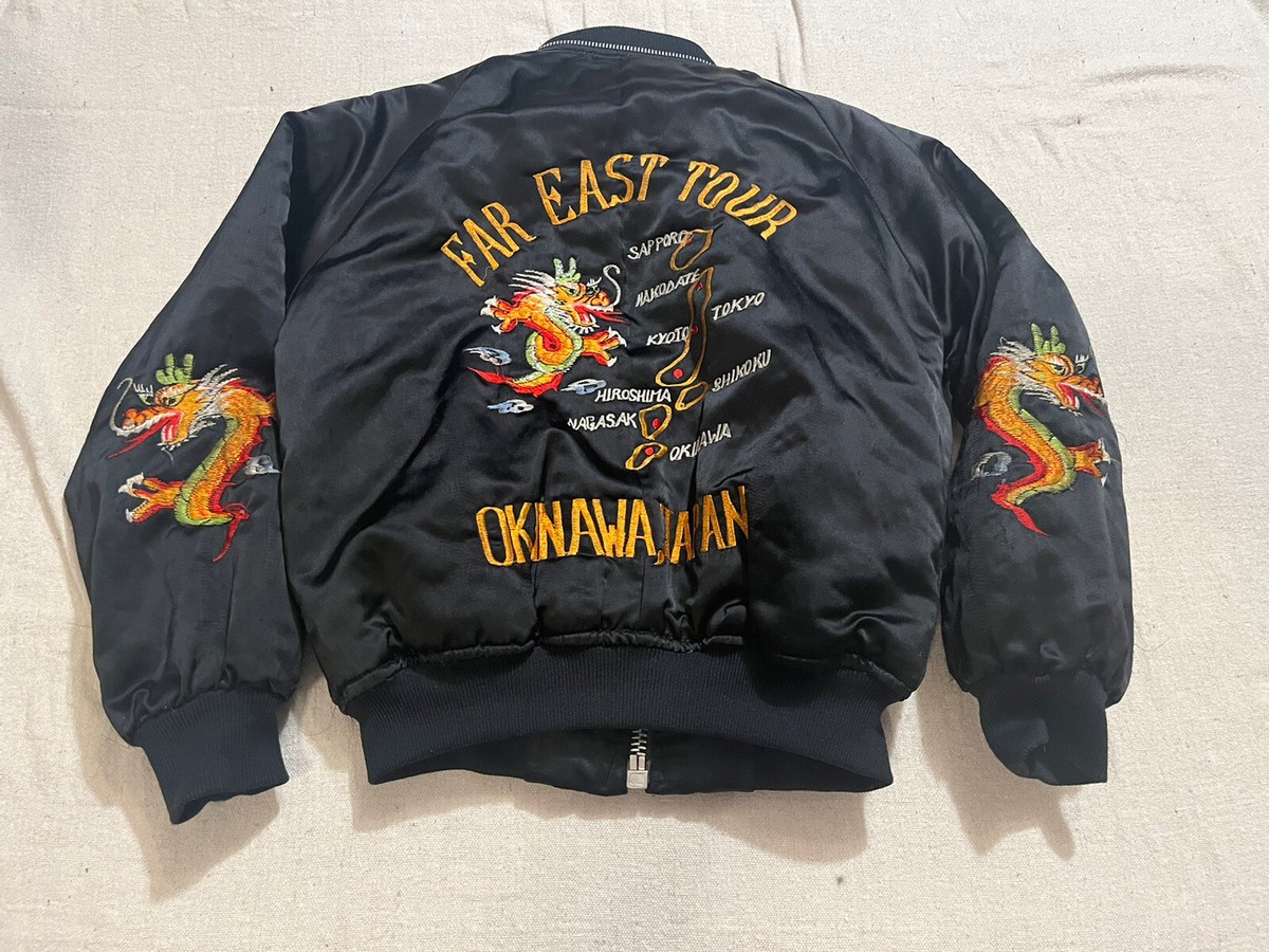 vintage 80's far east tour kids jacket okinawa japan black dragon