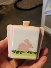 Cute 3" Bunny Rabbit Pottery Trinket Candy Jar With Lid Peint Main Patchi-Liban 