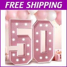 Luxury Light Up Marquee Number 50 with Balloons for Birthday or Anniversary