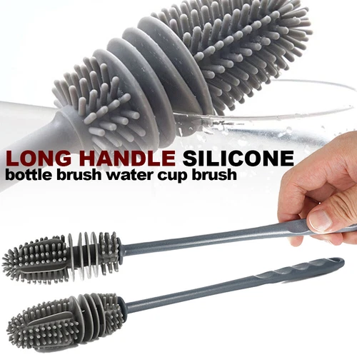 Long Handle Silicone Bottle Brush Flexible Scrubbing Cleaner Cup Washing Brush - Picture 10 of 15