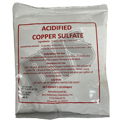 Acidified Copper Sulfate for Sour Crop in Chickens, Turkeys & Pigeons  (1 Lb)