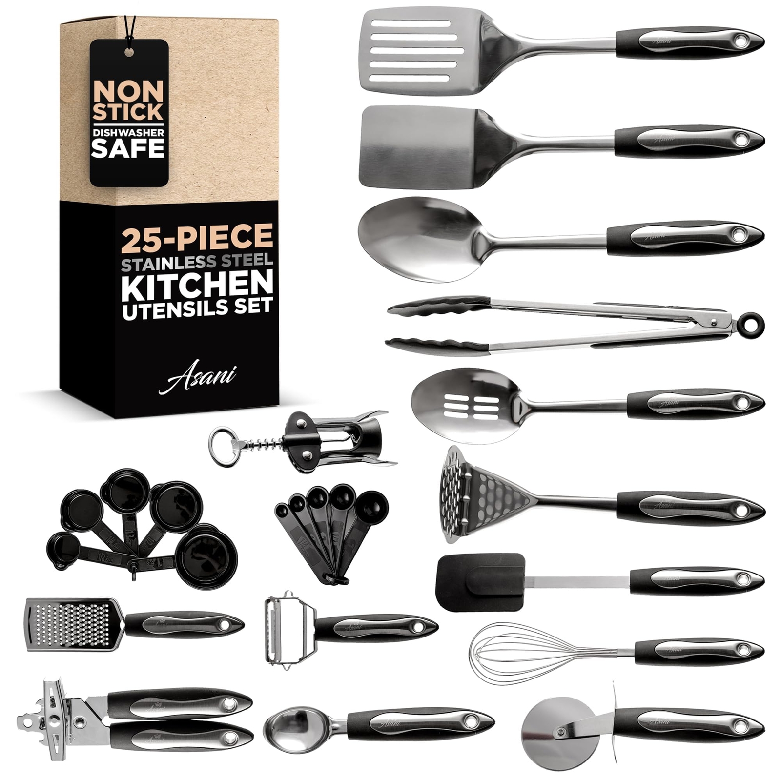 25-Piece Stainless Steel Kitchen Utensil Set | Non-Stick Cooking Gadgets and ...