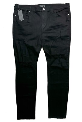 RtA Mens Clayton Mid Rise Pintuck Ripped Skinny Jeans Black 42 (MSRP $158) 