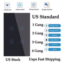 1/2/3/4Gang Light Smart Switch Alexa Google WIFI Control Wall Touch Panel Socket