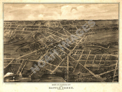Panoramic Map of Battle Creek Michigan 16x20