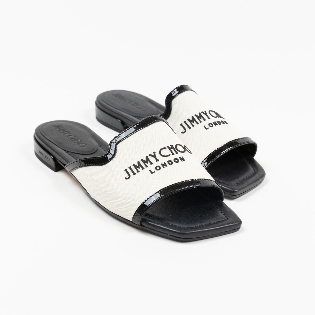 Jimmy Choo Women Nako Flat Sandals Black/White Size 38.5 EU